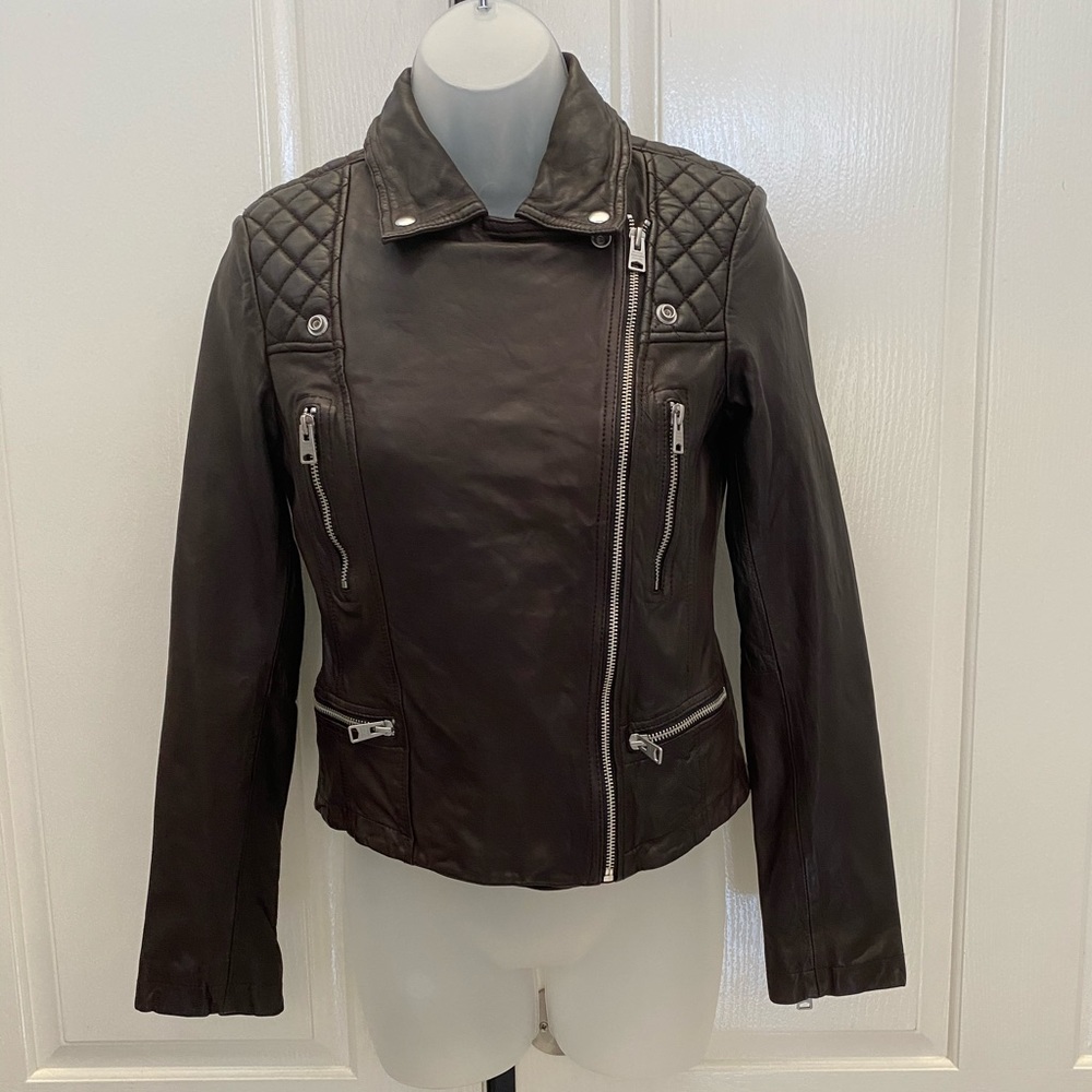 NEW wTag-ALLSAINTS Oxblood Red Leather Jacket 2 - Picture 2 of 4
